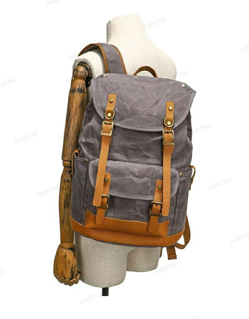 牛本革 ミリタリーリュック 帆布 リュック 帆布 ビンテージ加工 撥水加工 欧米風 バックパック リュックサック トラベル 旅行 バック 牛革 レザー 全4色 誕生日 通学 男女兼用 リュックサック 鞄 父 敬老の日 プレゼント JOLNN