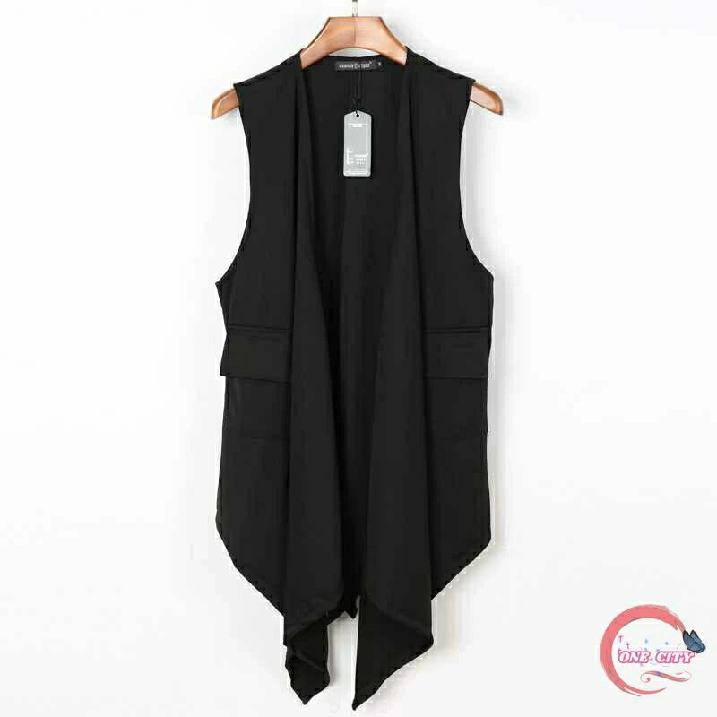 メンズ ベスト 無地 夏 ロングベスト ノースリーブ チョッキ 袖なし ジレ 不規則 パンクロック 薄手 ト..