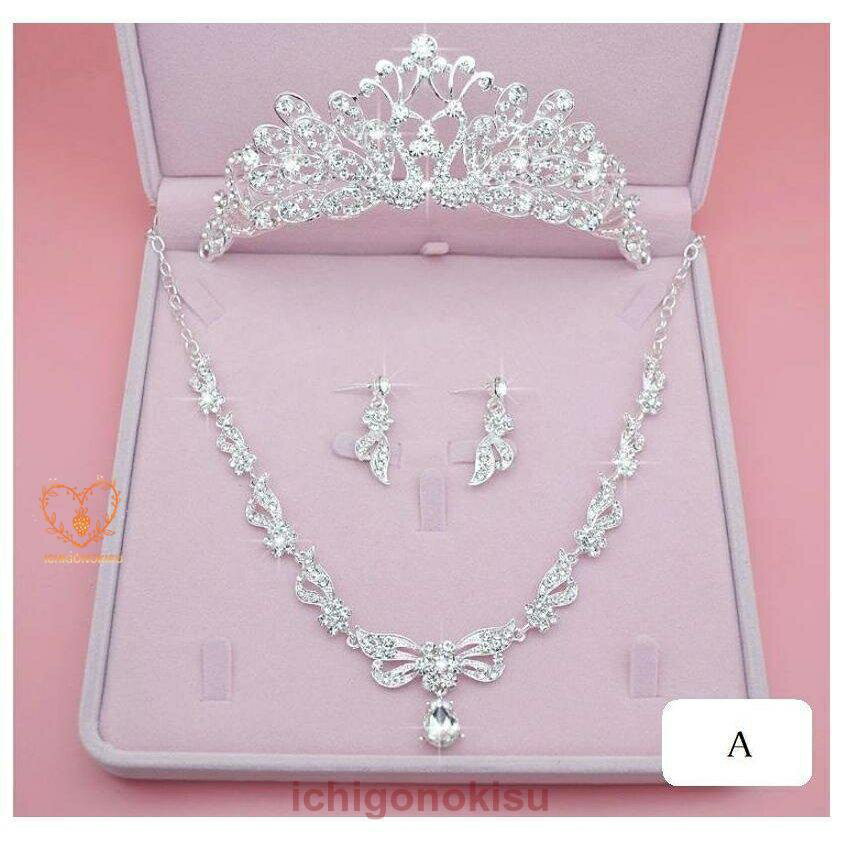 ブライダル小物 アクセサリー 新作 上品 ティアラ ネックレス ピアス/イヤリング 3点セット 結婚式 花..