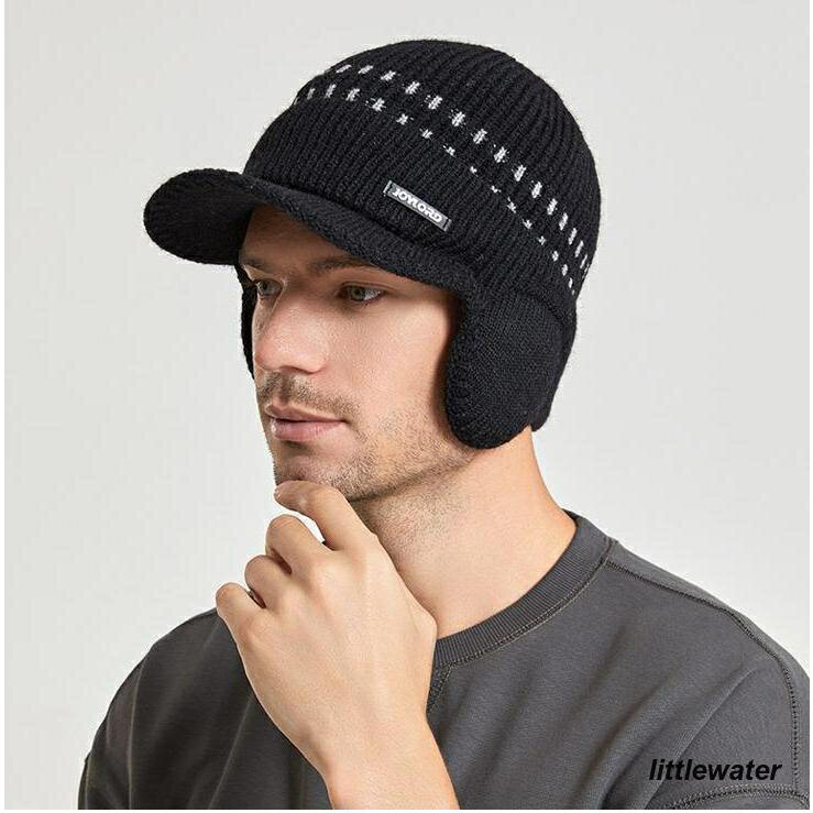 ファッ 合わせやすい 冬 秋 シンプル カジュアル あったか 暖かい ツバ付き 男性 メンズ 帽子 裏起毛 耳当て付き ニットキャップ