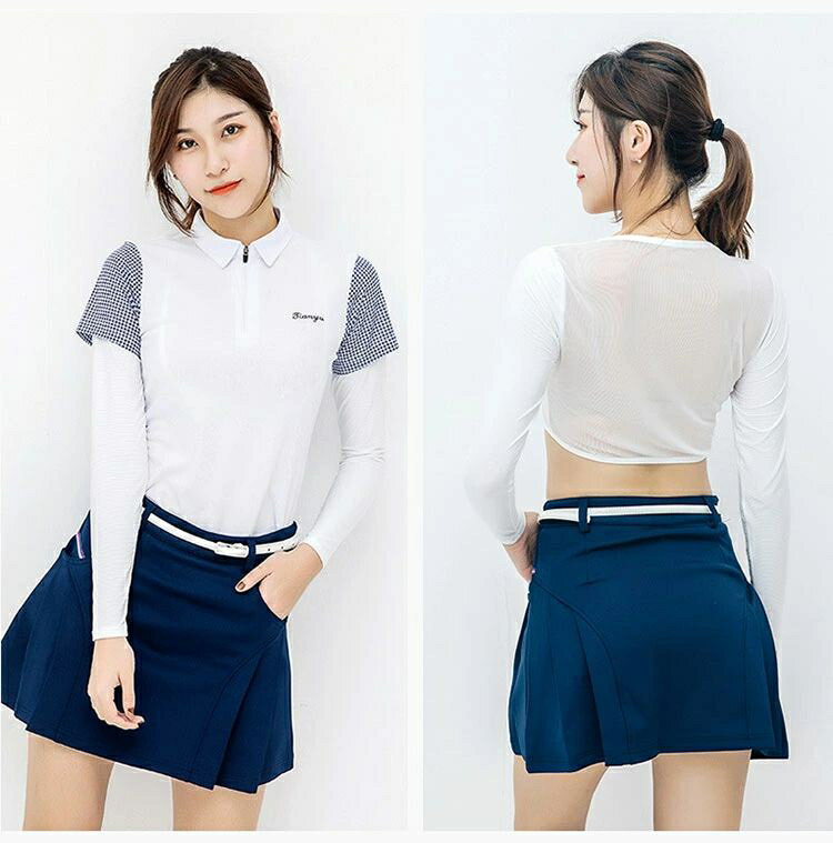 UVカット ゴルフウェア レディース ゴルフインナーシャツ アンダーシャツ アウトドア レディースインナー スポーツウェア アームカバー 下着 冷感 速乾 ひんやり 紫外線対策 熱中症対策 メッシュ 通気 長袖 ストレッチ 運動着 軽量 ホワイト 白 ピ 3