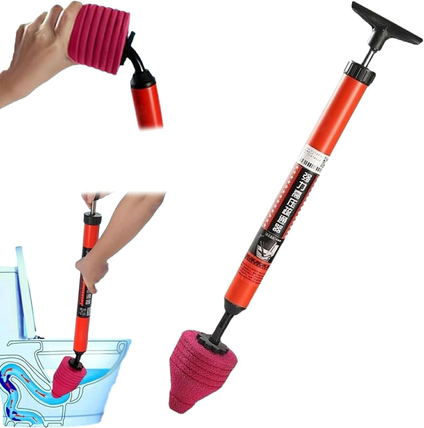 加圧式パイプクリーナー 強力な気圧 使用簡単 水が飛び跳ねにくい 幅広い用途 詰まりを解消する 耐久性..