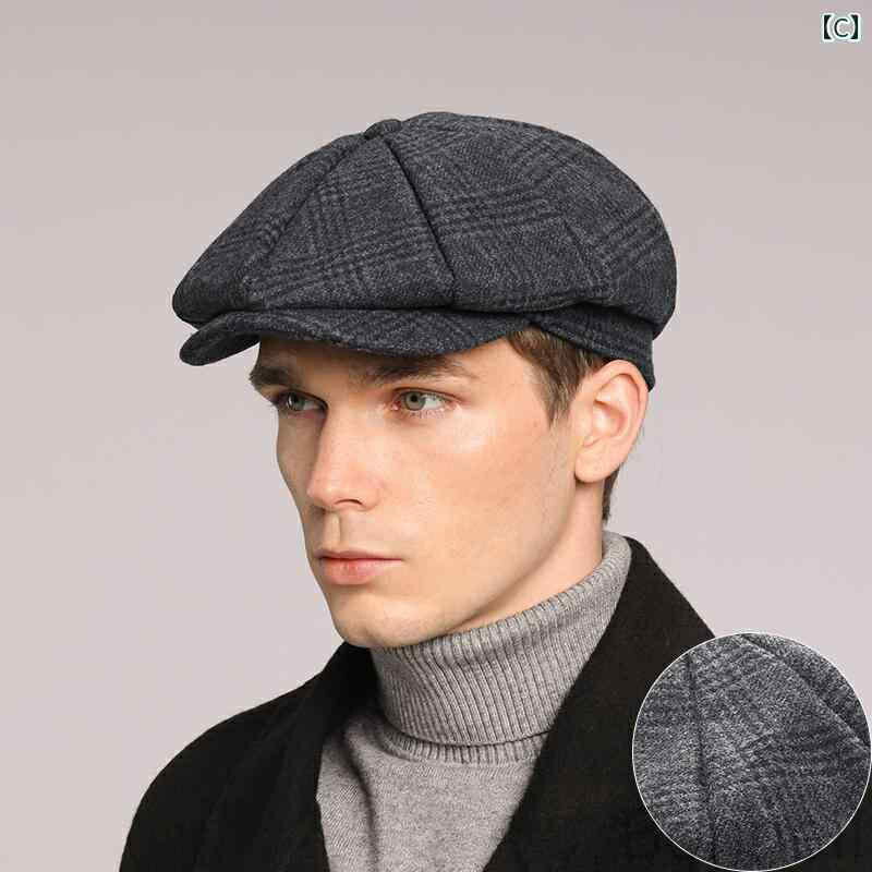 ハンチング 帽子 メンズ ウール 暖かい 冬用 ひさし付き キャップ ベレー帽 英国風 レトロ 画家スタイル キャスケット ギャング風 ブラウン グレー おしゃれで防寒性抜群