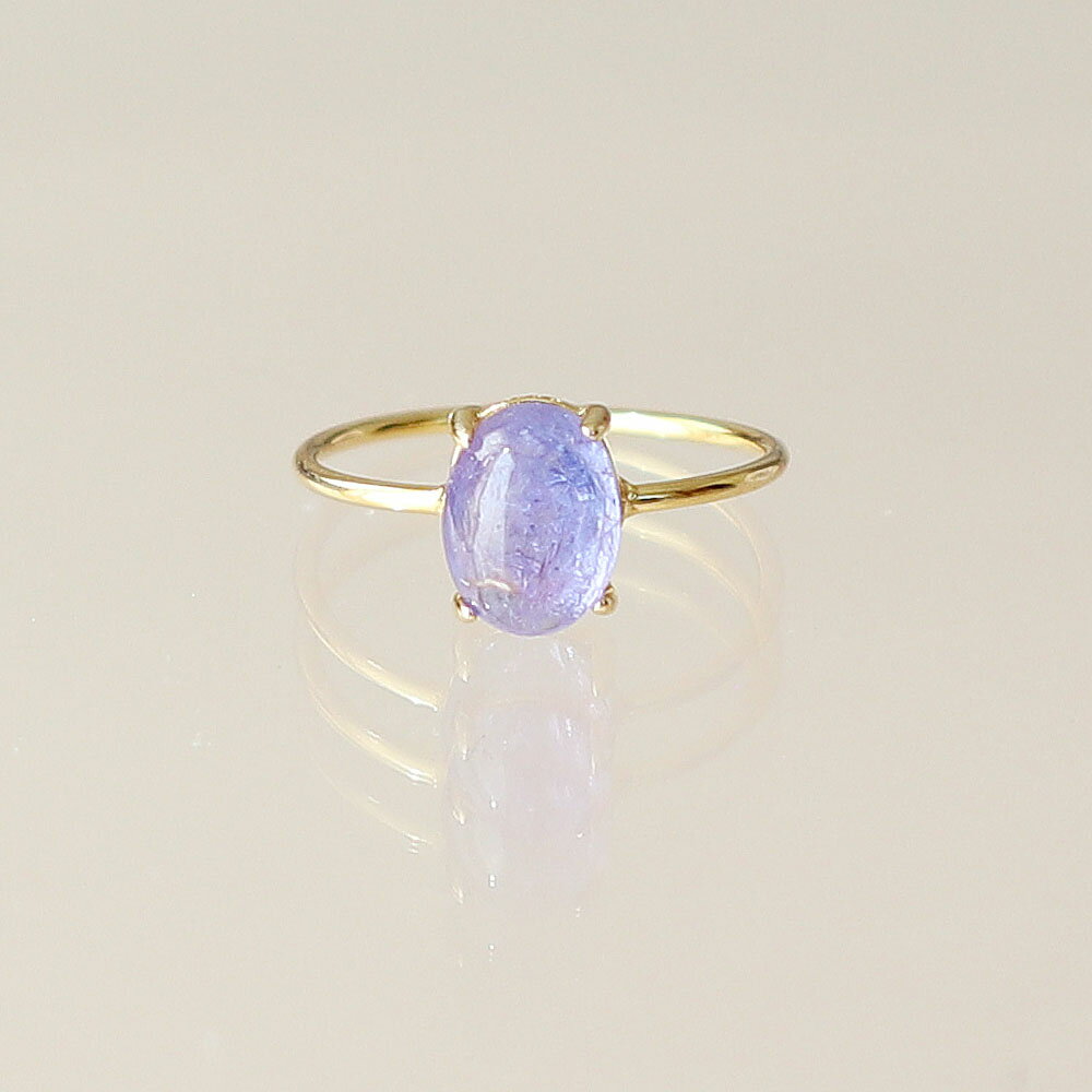 【12月誕生石】 タンザナイト オーバルカボション 約8x6mm 天然石 指輪 Silver925製 18KGP仕上げ ゴー..