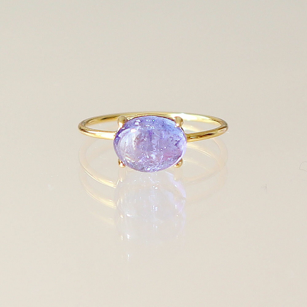 【12月誕生石】【横向き】 タンザナイト オーバルカボション 約8x6mm 天然石 指輪 Silver925製 18KGP仕..