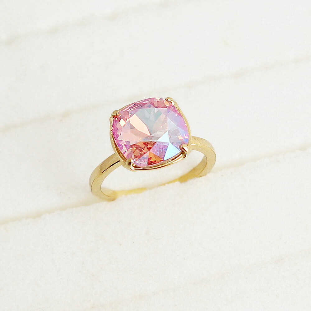 クリスタル ローズシーマ 約10mm フリーサイズリング 約10号-14号 レディース 真鍮 メッキ ゴールド ロジウム 指輪 おしゃれ 上品 大人可愛い ナチュラル シンプル 『ハンドメイドアクセサリー』