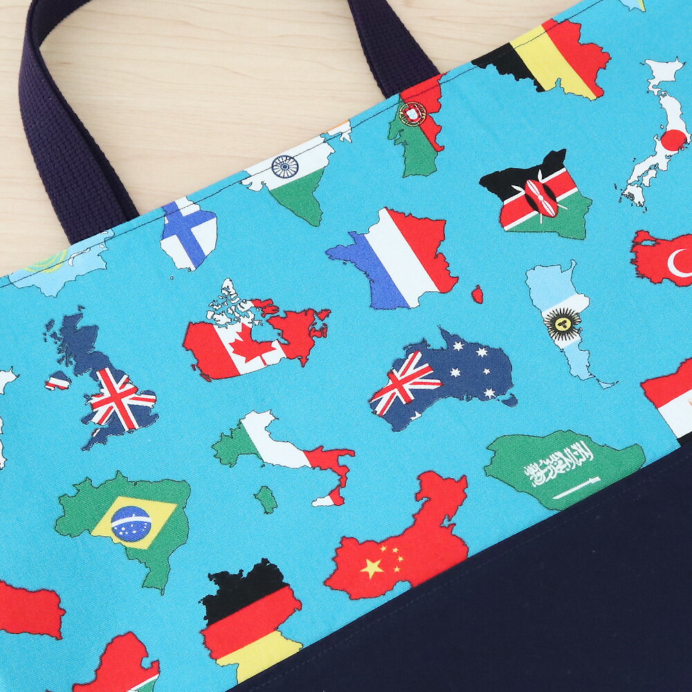 いろんな国の国旗デザイン ターコイズブルー 紺 マチあり レッスンバッグ / お稽古バッグ 手提げ 男の子 女の子 入園入学グッズ 通学バッグ 絵本バッグ 『ハンドメイドバッグ』『ハンドメイド作品』 3