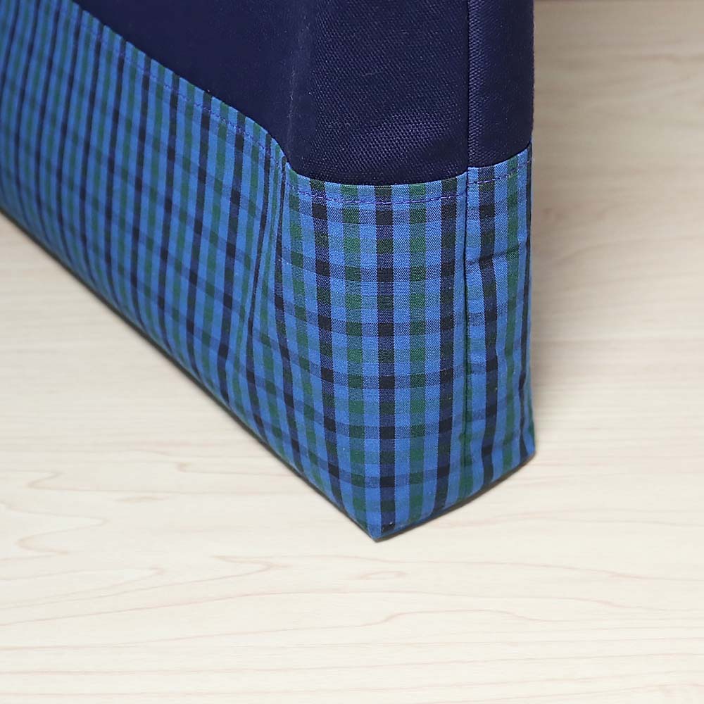 【ユニコーンのワッペン付き】 ブルーグリーンチェック 紺 タータンチェック マチあり レッスンバッグ / お稽古バッグ 手提げ 男の子 女の子 入園入学グッズ 通学バッグ 絵本バッグ 『ハンドメイドバッグ』『ハンドメイド作品』 3