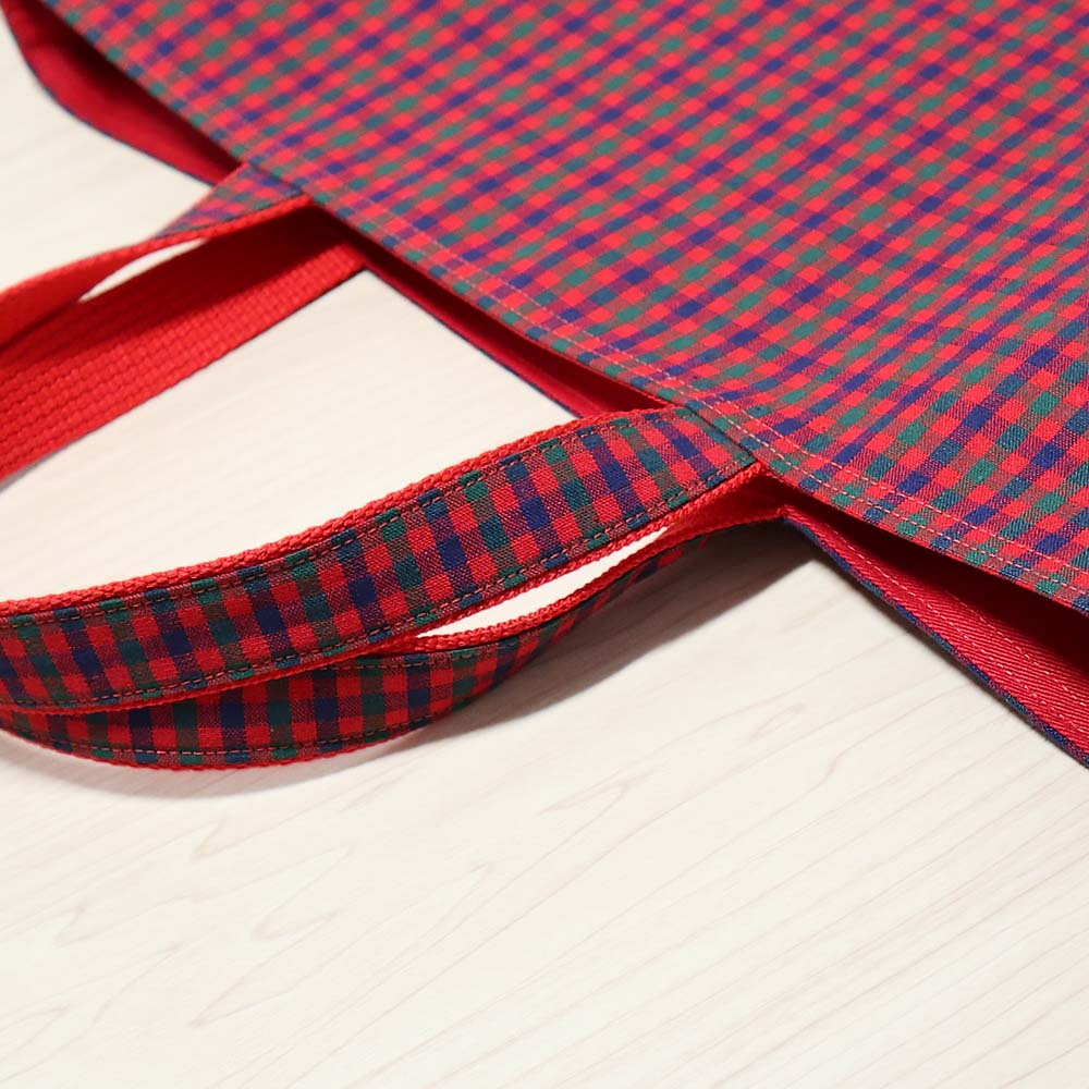 赤チェック×赤 持ち手切替 タータンチェック マチありレッスンバッグ / お稽古バッグ 手提げ 男の子 女の子 入園入学グッズ 通学バッグ 絵本バッグ 『ハンドメイドバッグ』『ハンドメイド作品』 2