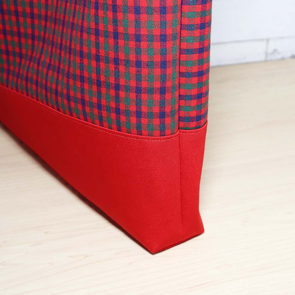 赤チェック×赤 持ち手切替 タータンチェック マチありレッスンバッグ / お稽古バッグ 手提げ 男の子 女の子 入園入学グッズ 通学バッグ 絵本バッグ 『ハンドメイドバッグ』『ハンドメイド作品』 3