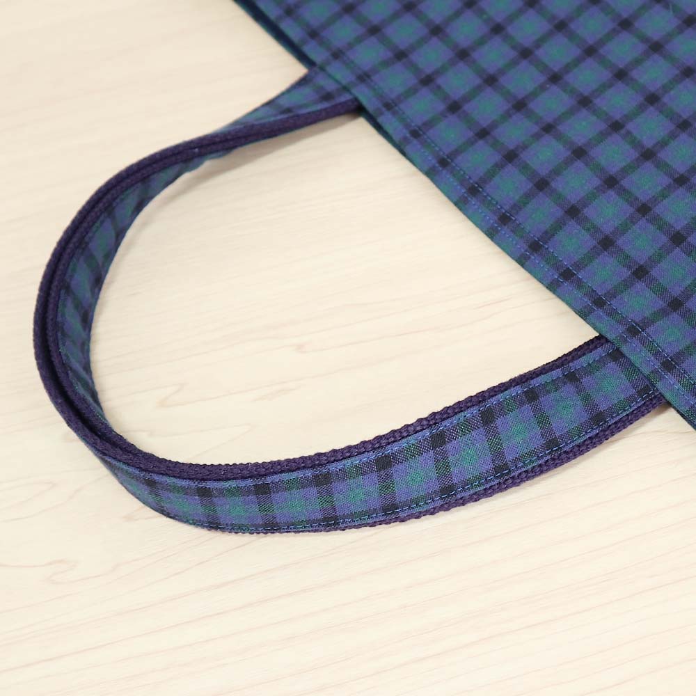 上品ネイビーグリーンチェック×ネイビー 持ち手切替 タータンチェック マチありレッスンバッグ / お稽古バッグ 手提げ 男の子 女の子 入園入学グッズ 通学バッグ 絵本バッグ 『ハンドメイドバッグ』『ハンドメイド作品』 2