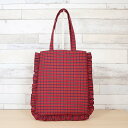 フリル付き 赤チェック×赤 ポケット付き A4 縦型トートバッグ サブバッグ / 通勤通学 エコバッグ 肩掛けバッグ 縦長バッグ 大人ナチュラル 上品かわいい 【選べる内側カラー】『ハンドメイドバッグ』『ハンドメイド作品』