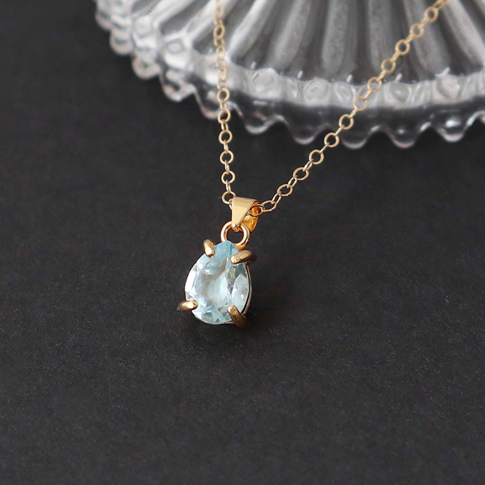 Rakuten - 【11月誕生石】 スカイブルートパーズ 枠留めペアシェイプファセットカット 約8×6mm / 14KGF ゴールドフィールド ネックレス ゴールド 『ハンドメイドアクセサリー』