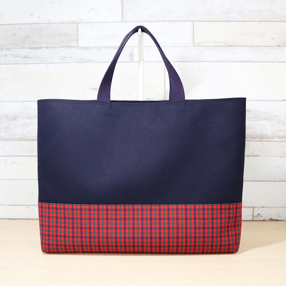 赤チェック 紺 タータンチェック マチあり レッスンバッグ / お稽古バッグ 手提げ 男の子 女の子 入園入学グッズ 通学バッグ 絵本バッグ 『ハンドメイドバッグ』『ハンドメイド作品』