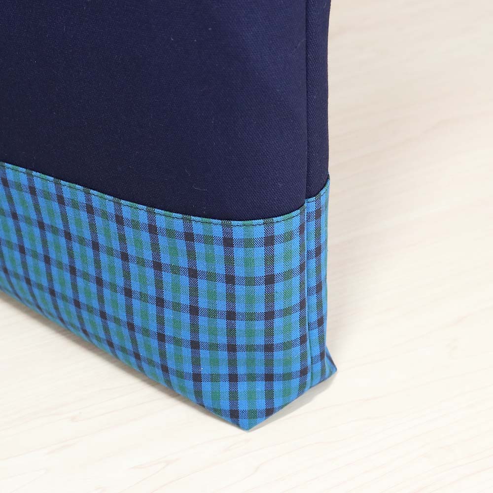 【青馬のワッペン付き】 ブルーグリーンチェック 紺 タータンチェック マチあり レッスンバッグ / お稽古バッグ 手提げ 男の子 女の子 入園入学グッズ 通学バッグ 絵本バッグ 『ハンドメイドバッグ』『ハンドメイド作品』 3