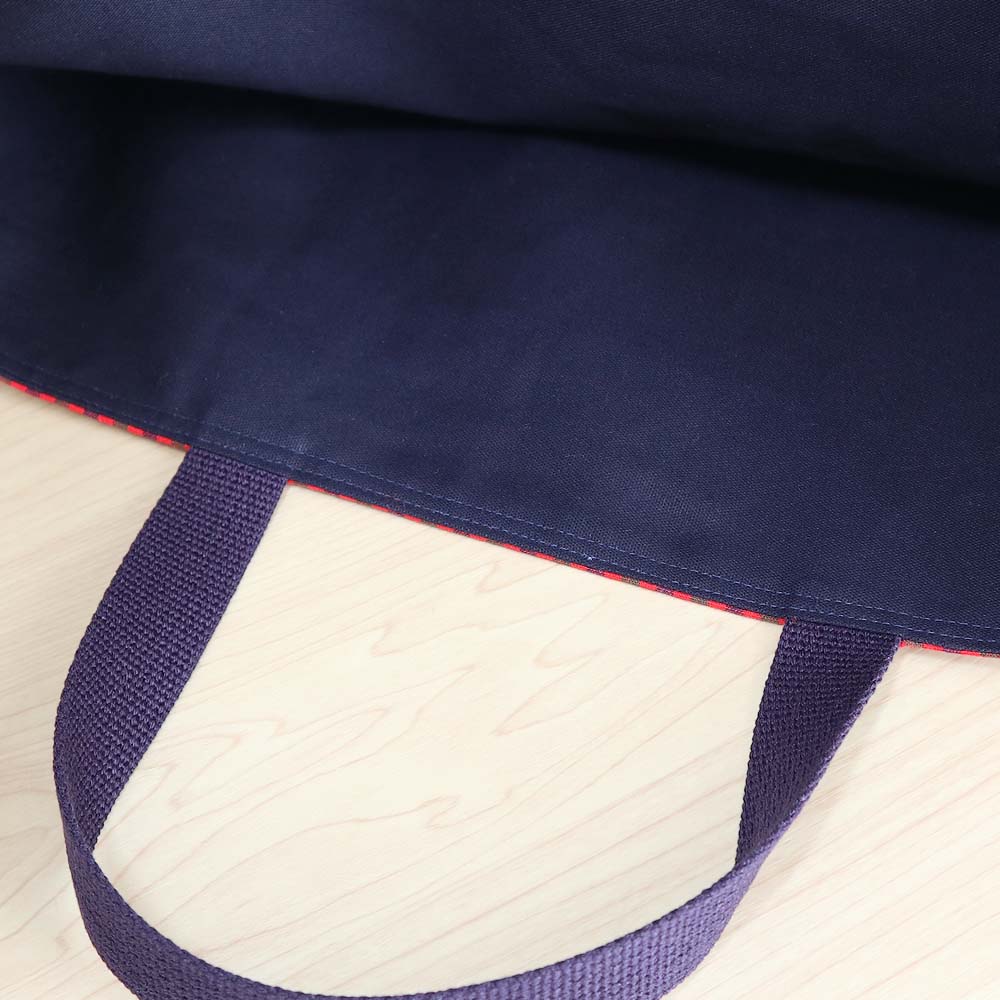 両面フリル付き 赤チェック×ネイビー タータンチェック マチありレッスンバッグ / お稽古バッグ 手提げ 男の子 女の子 入園入学グッズ 通学バッグ 絵本バッグ 『ハンドメイドバッグ』『ハンドメイド作品』 3