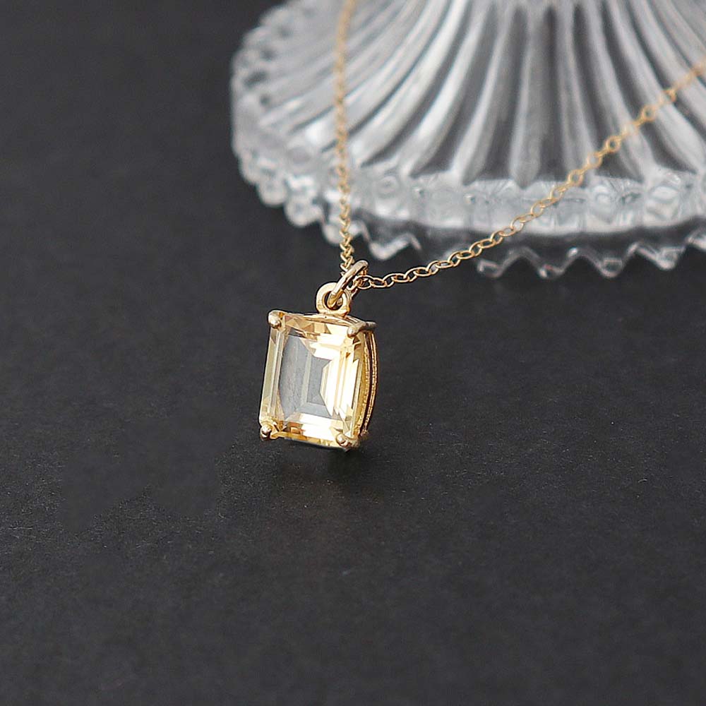 Pearl White - 【11月誕生石】 シトリン 枠留めレクタングルファセットカット 約10x8mm / 14KGF ゴールドフィールド ネックレス ゴールド 『ハンドメイドアクセサリー』