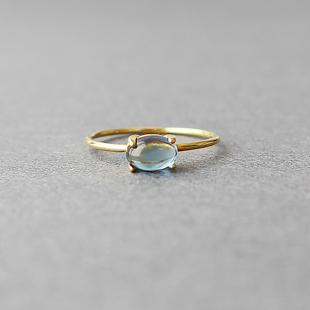 【11月誕生石】 ロンドンブルートパーズ オーバルカボション 約6x4mm 天然石 指輪 Silver925製 18KGP仕..