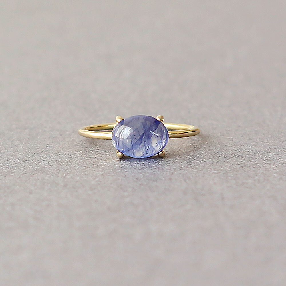 【横向き】【9月誕生石】 ブルーサファイア オーバルカボション 約8x6mm 天然石 指輪 Silver925製 18KG..