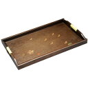 【長手盆】wooden /木製長手盆 濃茶系 花と蝶 50cm (V13-6)【送料無料】(木製トレイ、トレー、お盆、キッチン小物)