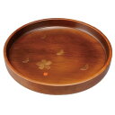 【丸茶盆】wooden /木製丸茶盆 茶 花と蝶 30cm(V13-5)【送料無料】(木製トレイ、トレー、お盆、キッチン小物)