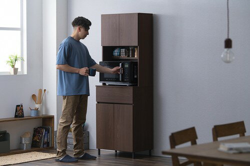 【アイリスオーヤマ】キッチンキャビネット 　KCB-590Hナチュラル/ブラックウォールナット （296029）【送料無料】(レンジ台、レンジボード、キッチンキャビネット、食器棚、キッチンラック) 3