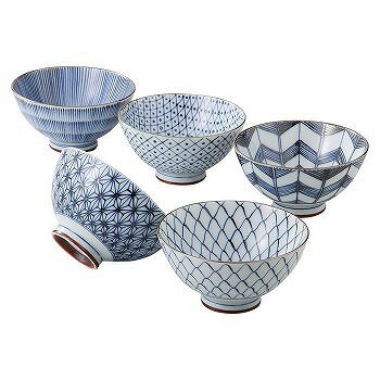 （納期1週間前後出荷）西海陶器 美濃焼 古染絵変り 飯碗揃(5点セット) 19541 【送料無料】（キッチン、食器、飯碗、お椀、汁椀、贈答）