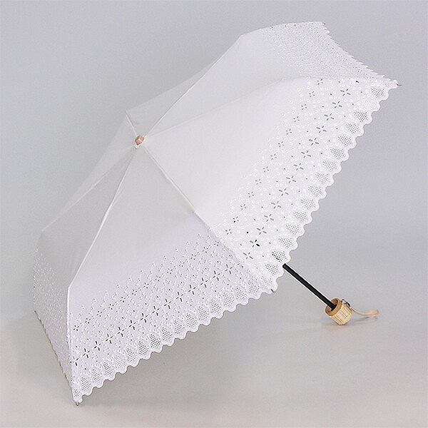 【日傘】50cm簡単開閉ミニ傘　スカラエンブロ刺繍　T/C生地　晴れの日専用（530 PF） 【送料無料】（アンブレラ、折畳傘、折畳み傘、折りたたみ傘、日傘）