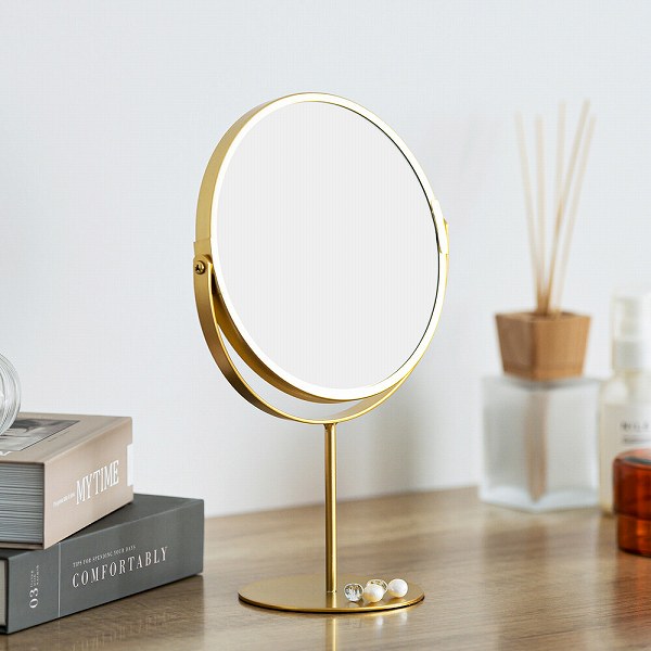 3倍鏡付卓上ミラー(ハイタイプ) メイク ヴィンテージ 置き型 ゴールド 真鍮風 （NK-287GD）【送料無料..