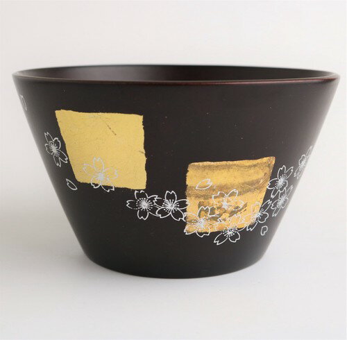 Rakuten - （納期10日程度）金が際立つ鮮やかさ【gold and silver lacquer】wooden/蒔絵ウッドボール金色と桜　ダークブラウン系 （WK-2DBR-konjiki） 【送料無料】（キッチン、食器、飯碗、木製、お椀、汁椀、贈答）