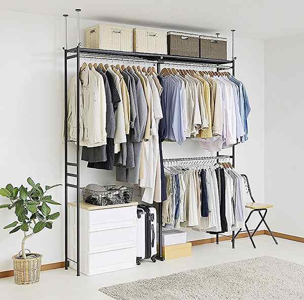 ツッパリ クローゼット ハンガーラック ハイタイプ 【ワイド/BK】ブラック SK-80H-W(BK)【送料無料】（ハンガースタンド、コートハンガー、服吊り、収納家具）