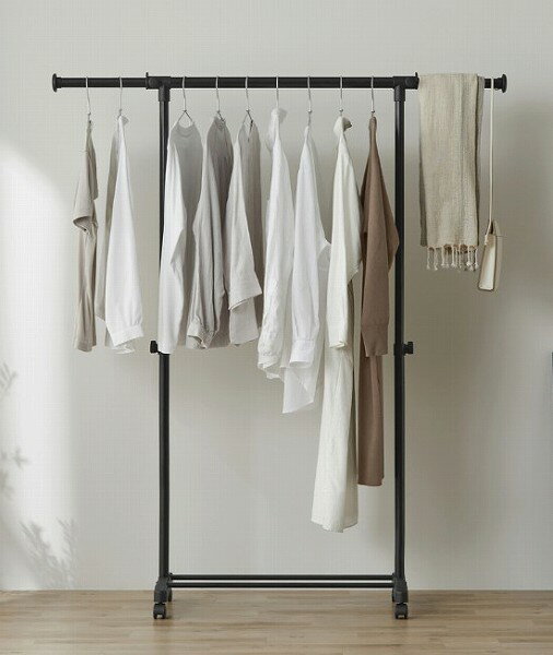 【アイリスオーヤマ】パイプハンガー W810〜1265 PI-E180S●ブラック(108241)【送料無料】(ハンガースタンド、コートハンガー、服吊り、収納家...