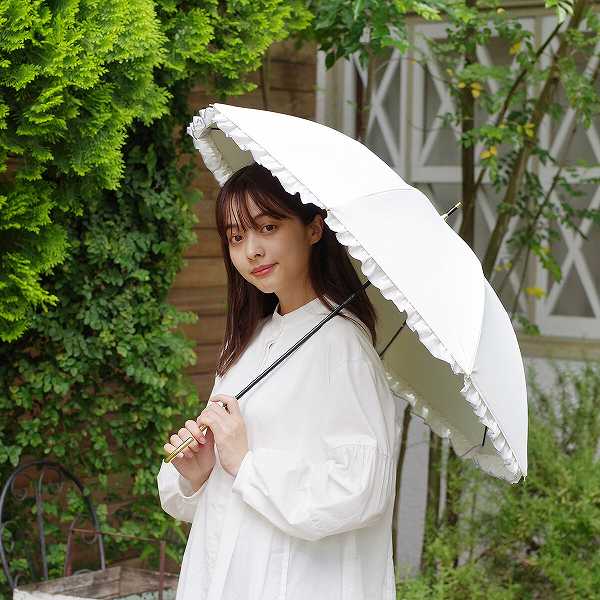樂天商城 - niftycolors【晴雨兼用傘】【長傘】遮光メロウフリル　オシャレ　UV　軽量　大きめサイズ（2453）【送料無料】（アンブレラ、雨傘、雨具、晴雨兼用傘、長傘、日傘、紫外線予防、UV対策）