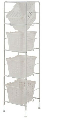 （納期10日前後出荷）キャスター付きバスケットワゴン 4段天板有 幅39cm ホワイト色【送料無料】（ランドリーワゴン、ランドリーボックス）