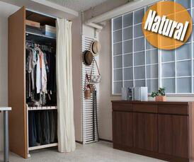 （受注生産、30日前後出荷）カーテン付きクローゼットロッカー上棚付き（スモールタイプ）ナチュラル色..