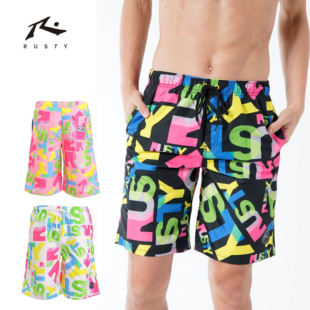 サーフパンツ メンズ インナー付き RUSTY ラスティ 水着 MENS TRUNKS サマー レジャー メンズ水着 カジュアル水着 スイムショーツ 水陸両用 海パン 1