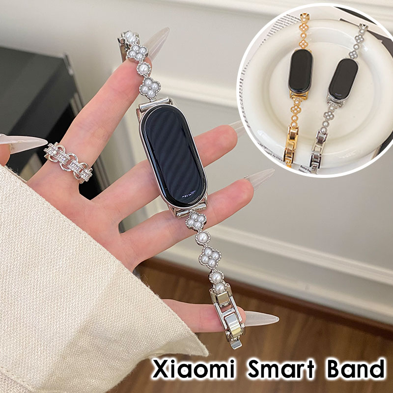 Xiaomi Smart Band 10 ベルト パール Xiaomi Smart Band 10 バンド 軽量 シャオミスマートバンド10 ベルト 通気性 調節可能 xiaomi smart band 9 8 交換ベルト Xiaomi Smart Band 10 替えベルド ステンレス製 四つ葉 クローバーデザイン