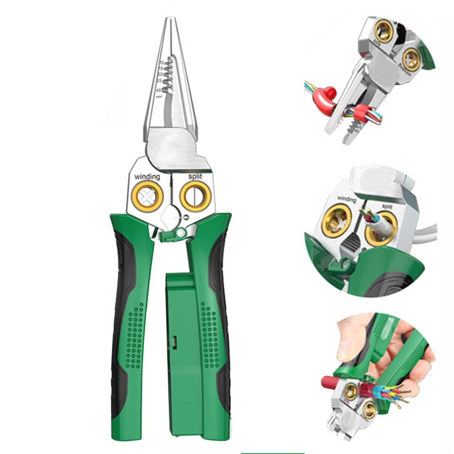 電線ストリッパー、ワイヤーカッターストリッパー - 8-in-1 電工ペンチ | 多機能銅線ストリッパー、圧..