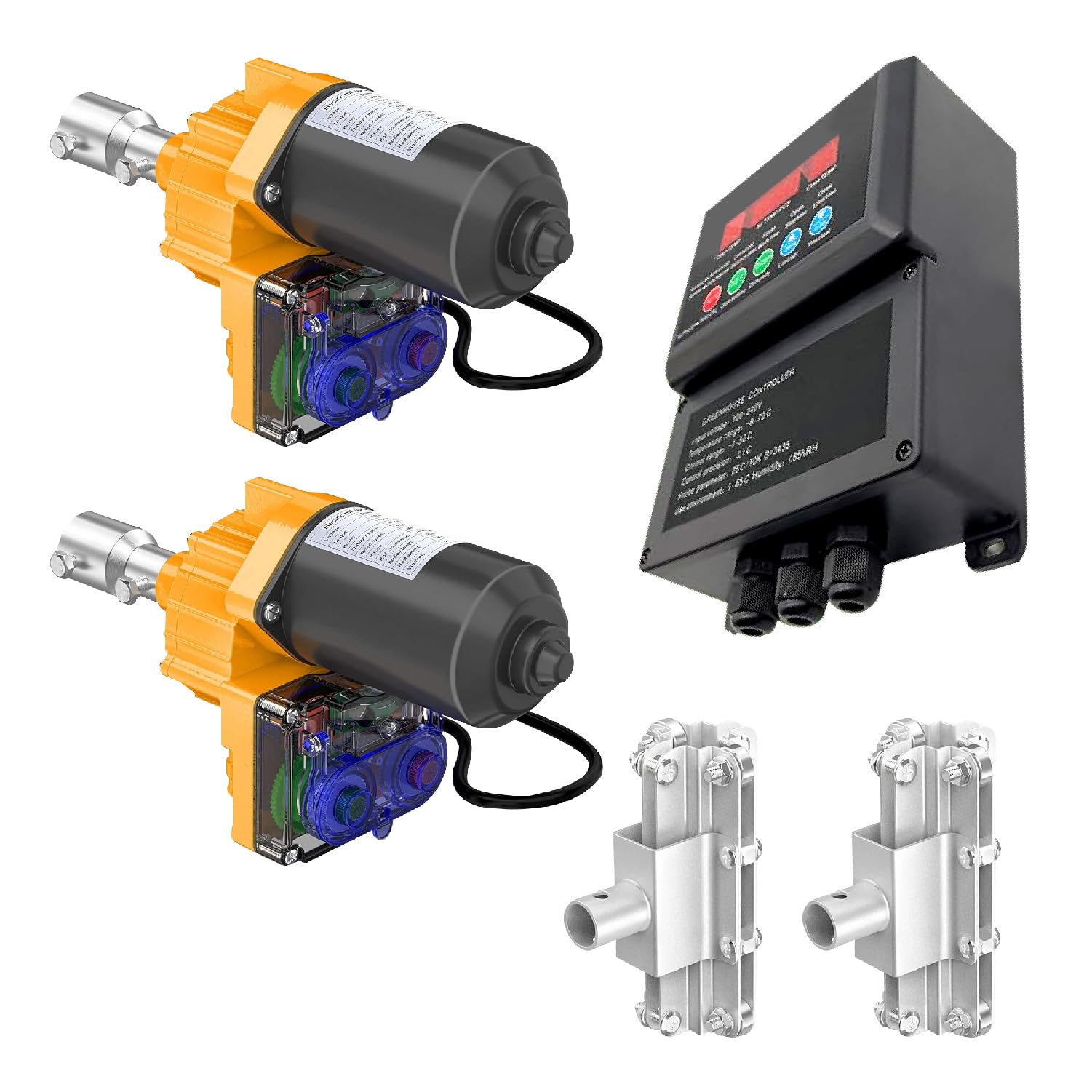 ビニールハウス用 自動巻き上げ機 自動温度制御 -9～70℃温度検出 電動フィルム巻上げ換気装置 500W 3.5rpm 85NM 農業温室用 鶏舎用 花苗温室用 (巻上モーター*2+自動温度制御器*1+リフター*2)