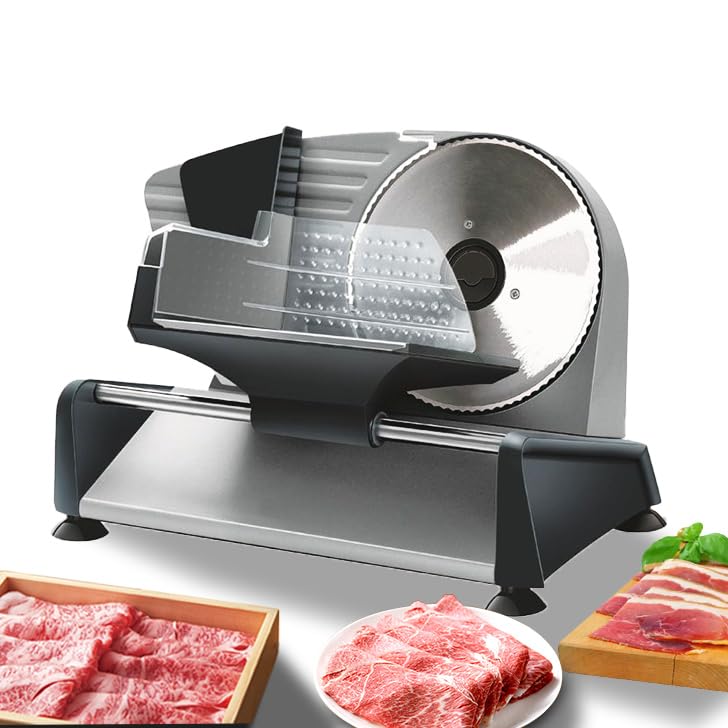 電動 肉スライサー 電動フードスライサー φ19cm ステンレス製回転鋼刃 厚さ1-15mm調整 しゃぶしゃぶ肉/..