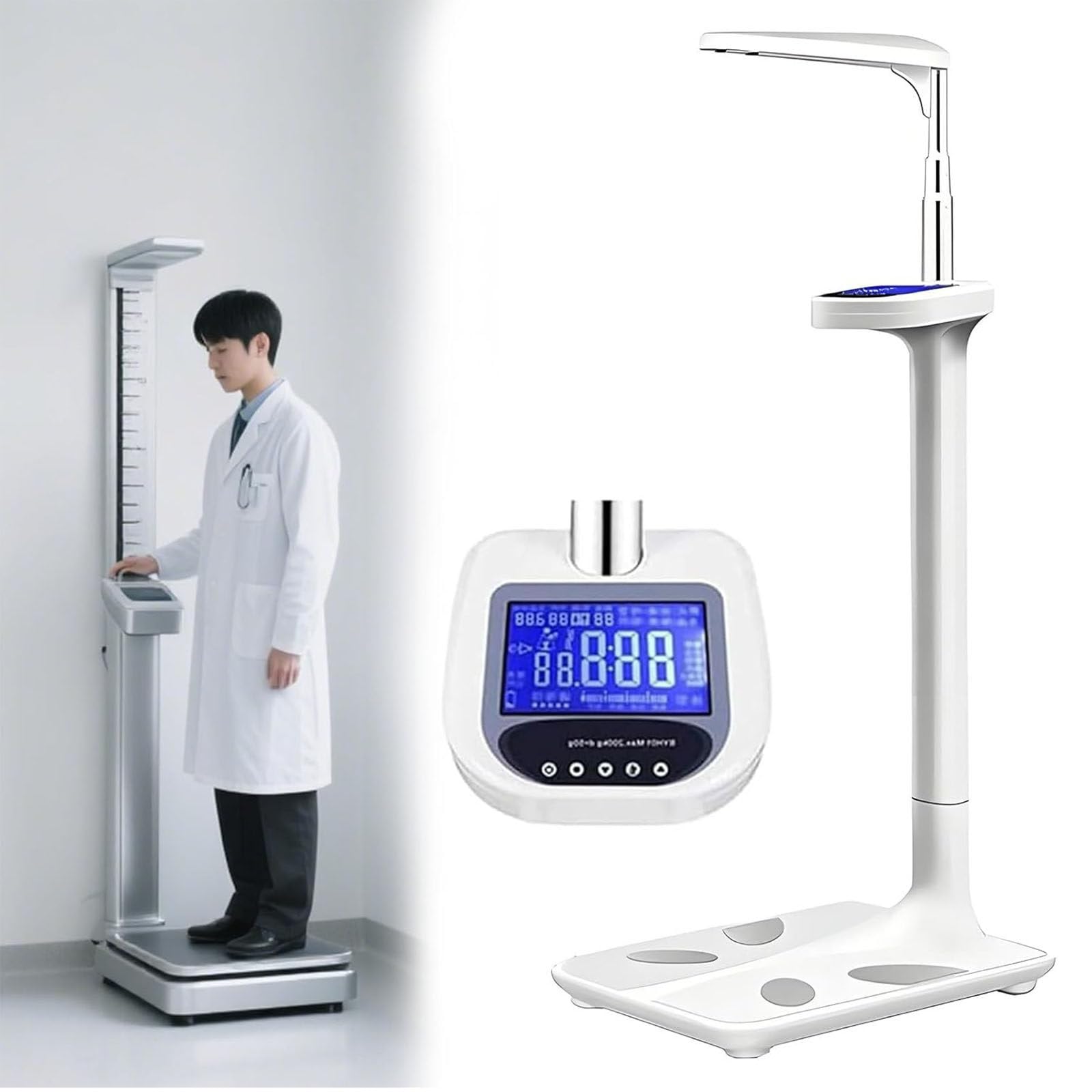 身長体重計、LCDディスプレイデジタルスケール、伸縮式測定ロッド付き、BMI体脂肪筋肉カロリーなどを測定