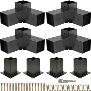 パーゴラキット パーゴラブラケット 4ウェイ直角コーナーブラケット パーゴラ組立キット 木工DIYポストベースキット ガゼボ/パティオパーゴラ/ログキャビン用木製ビーム 丸太小屋 屋外パーゴ金具 パーゴラハードウェア 4x4木材用