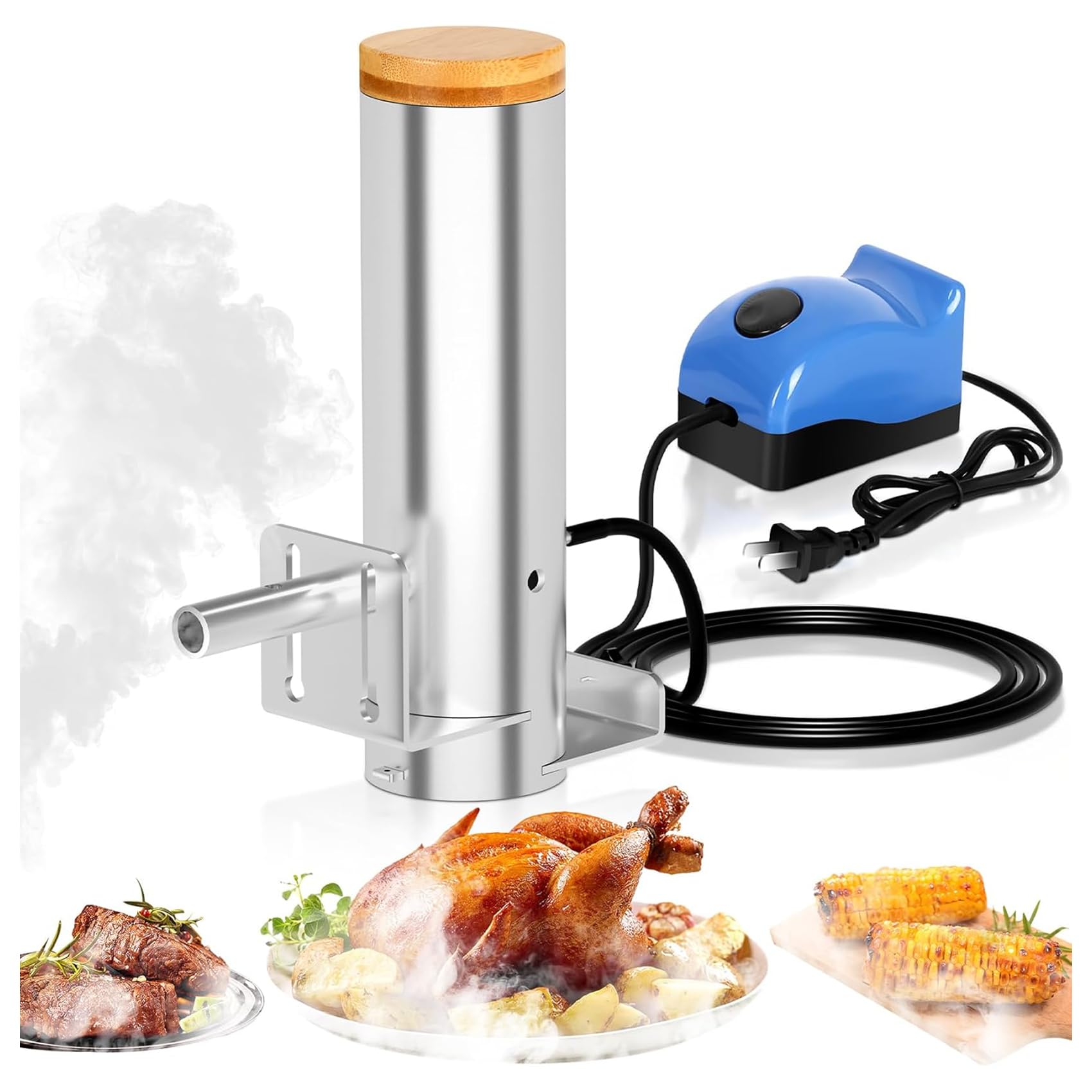電動燻製器 家庭用 カバーとエアポンプ付き バーベキュー用 ポータブル 110V 1L容量 作業4時間 スモーク チップ スモークマシン 電動スモークセット ス...