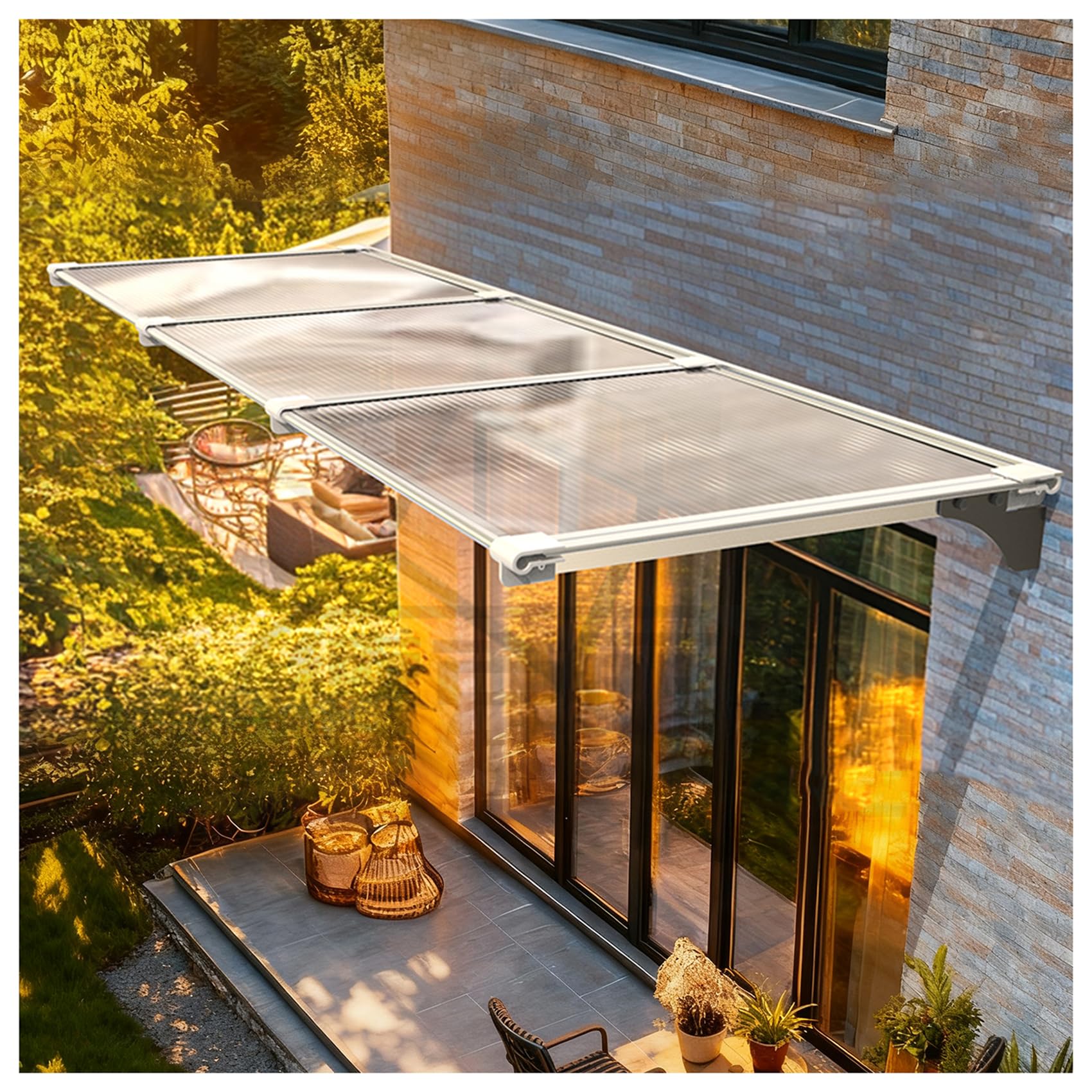 雨よけ 屋根庇 ひさし 住宅用【20°傾斜設計】玄関 後付け 雨雪保護 パティオ日除け 梅雨対策 住宅 入口..