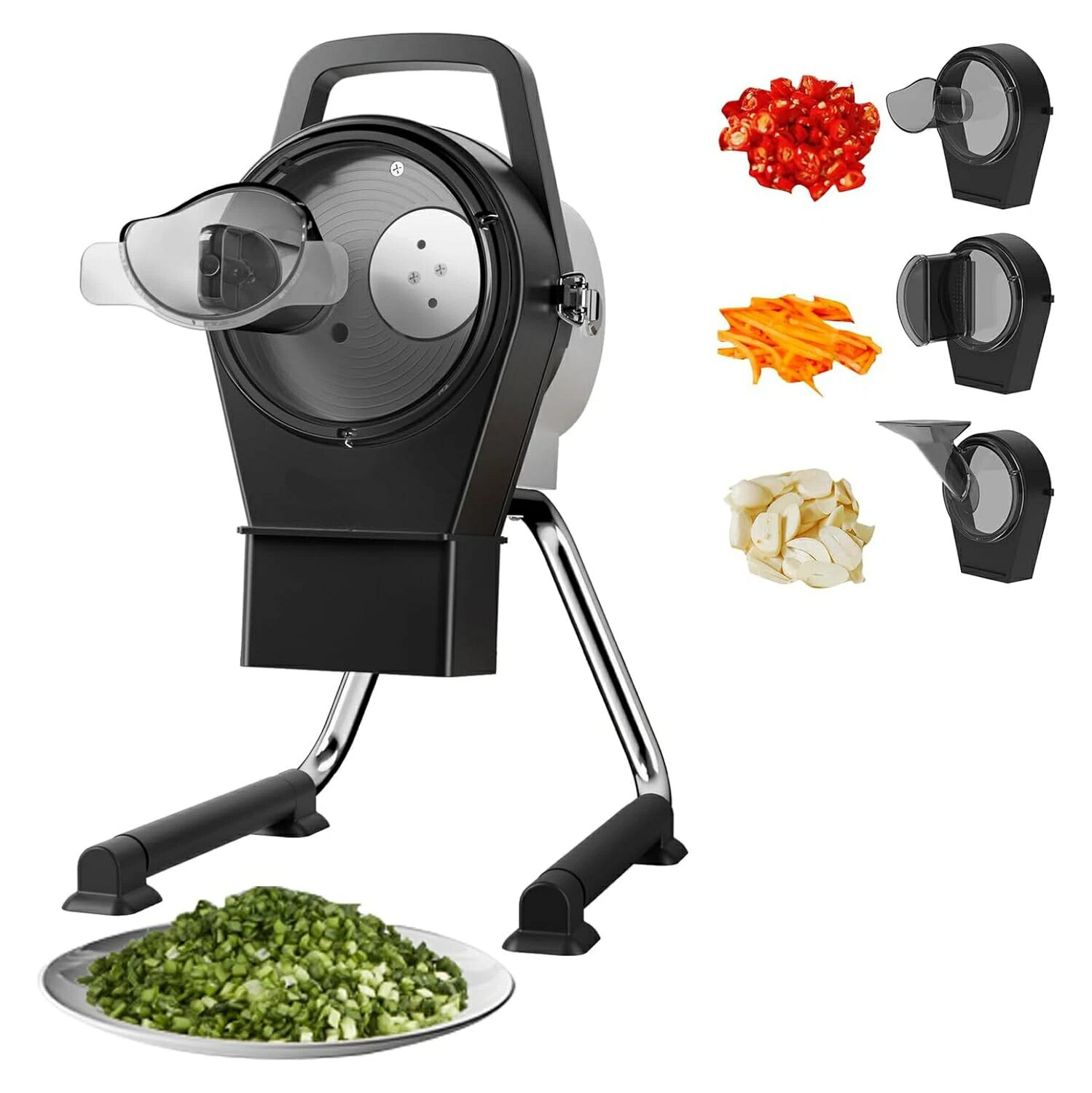 電動ネギスライサー 業務用 3in1多機能 平切り・斜め切り・千切り対応 1～5mm厚さ調節可能 6000RPM 安..