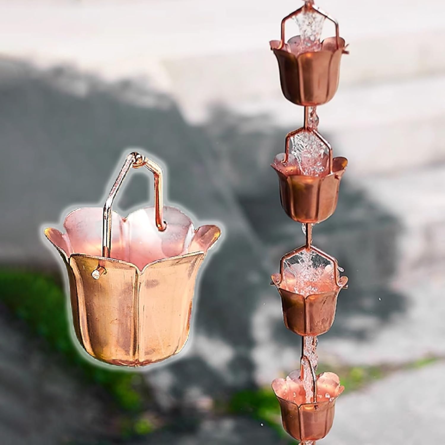 レインチェーン 朝顔銅雨チェーン 金属製雨樋ウォーターチェーン 鎖樋 長さ調節可能な バルコニーレイ..