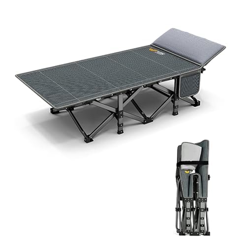 キャンプ用コット 頑丈なポータブル折りたたみ式スリーピングベッド キャンプ テント オフィス アウト..