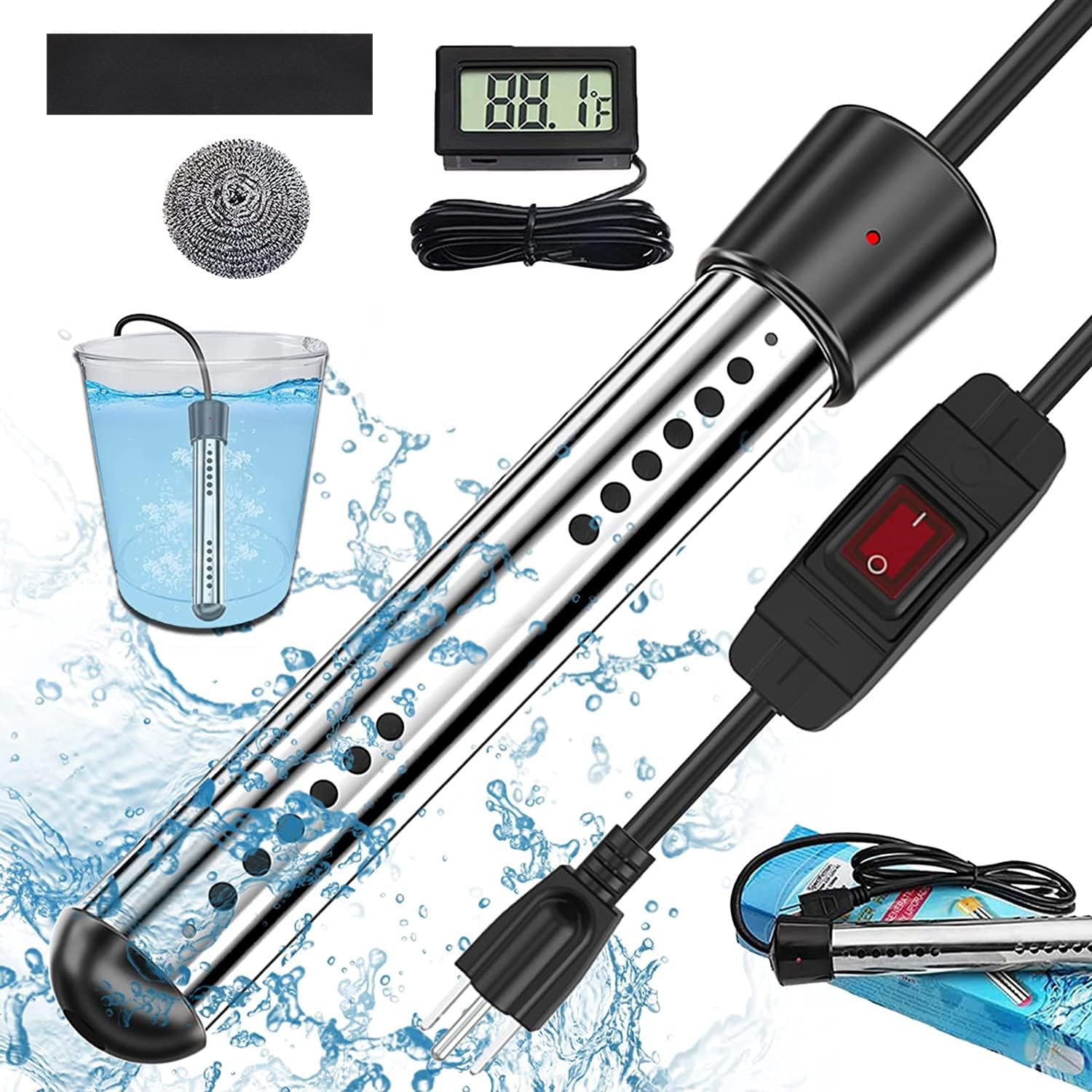 1500 Wポータブル給湯器、304ステンレス鋼のガードが時限オフ、過熱防止、使いやすい、ホットタブヒーター用の浸水式給湯器を備えています