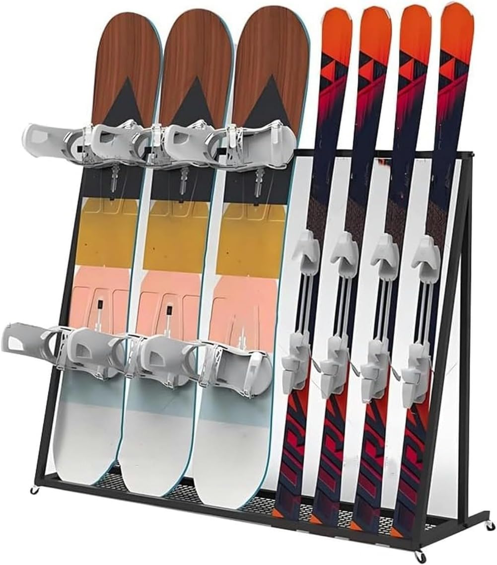 金属製スノーボード収納ラック サーフボードラック フロアマット収納 スタンディングスキーキャリア スキー/スケートボード/スクーター用スタンディング スキーリゾ...