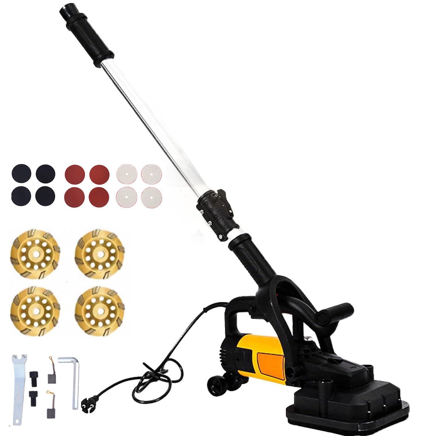 アングルグラインダー電動工具、延長ロッド付き3800Wコンクリート床研削盤、16個のアクセサリ付き、石..